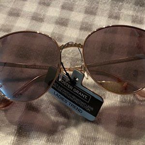 NWT * Foster Grant ROSE GOLD Wire Frame RHINESTONE Cats Eye OVERSIZE SUNGLASSES
